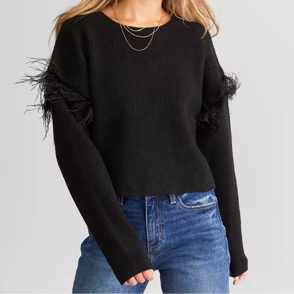 Feather-Trimmed Sweater